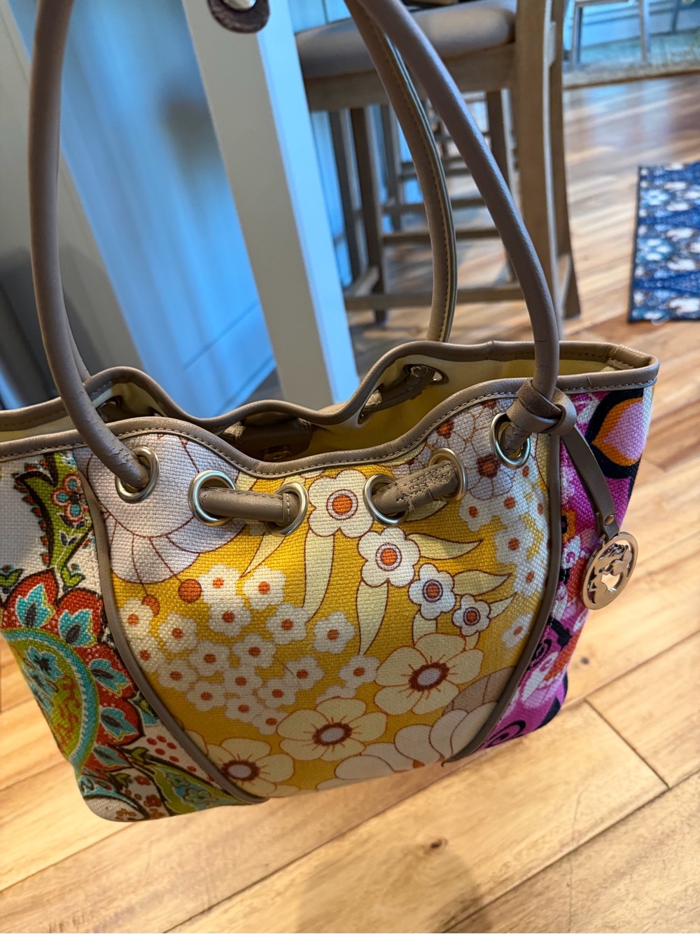 Spartina 449 Yellow Floral Canvas Shoulder Bag with Multicolor Accents